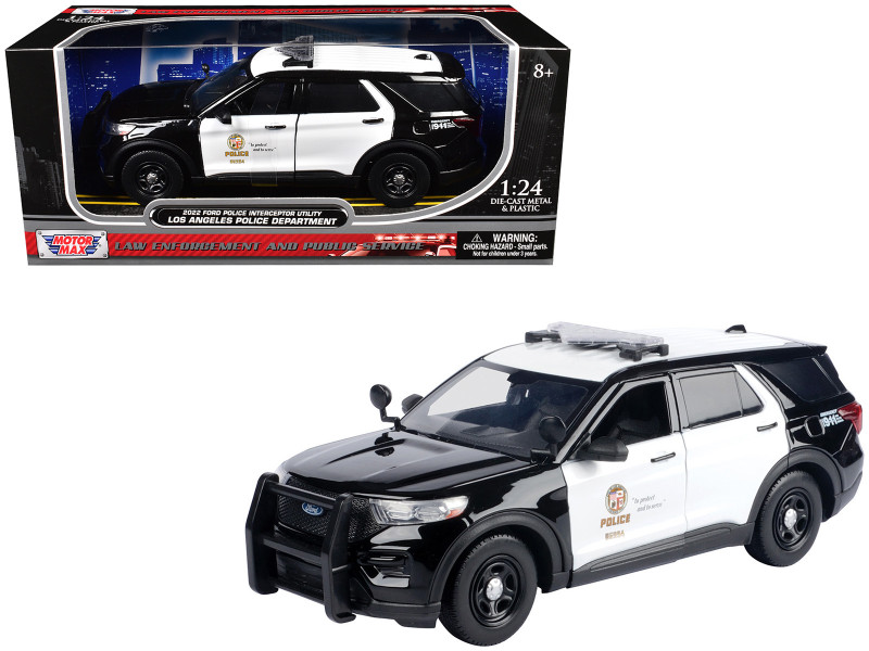 2022 Ford Police Interceptor Utility Los Angeles Police Department Black and White Law Enforcement and Public Service Series 1/24 Diecast Model Car Motormax 76994