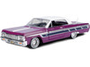 1964 Chevrolet Impala Lowrider Hard Top Purple Metallic with White Top Get Low Series 1/24 Diecast Model Car Motormax 79021PUR