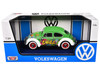 1966 Volkswagen Beetle Green with Graffiti Graphics 1/24 Diecast Model Car Motormax 79598