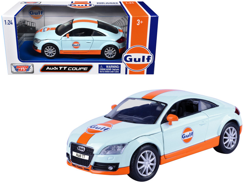 Audi TT Coupe Gulf Oil Light Blue with Orange Stripes Gulf Die Cast Collection 1/24 Diecast Model Car Motormax 79645