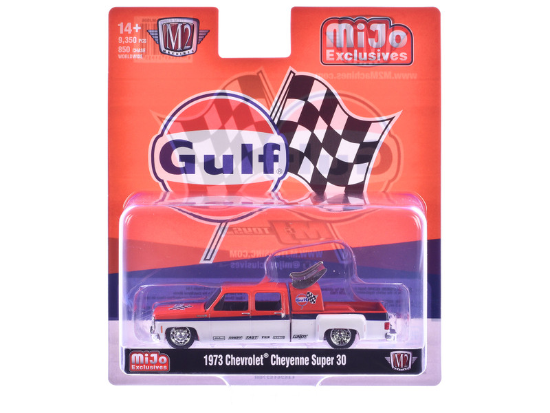 1973 Chevrolet Cheyenne Super 30 Pickup Truck Gulf Oil Orange and White with Blue Stripes Limited Edition to 9350 pieces Worldwide 1/64 Diecast Model Car M2 Machines 39000-MJS06