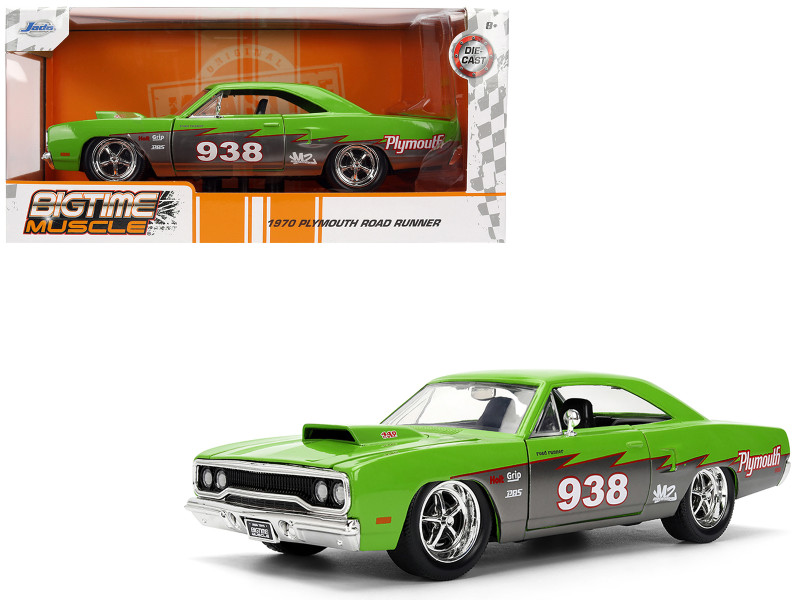 1970 Plymouth Road Runner #938 Green and Gray Metallic Bigtime Muscle Series 1/24 Diecast Model Car Jada 36453