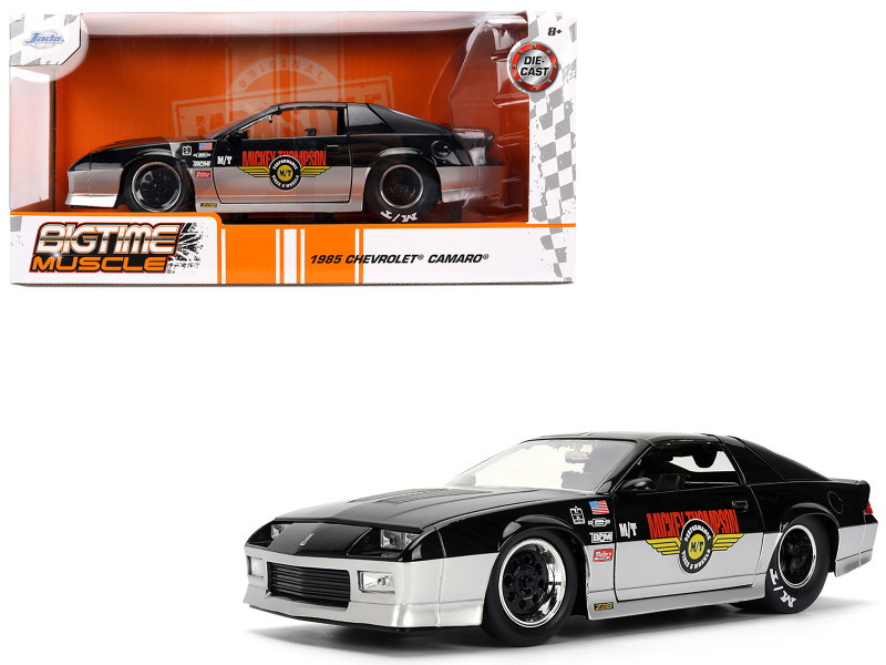 1985 Chevrolet Camaro Z28 Mickey Thompson Black and Silver Metallic Bigtime Muscle Series 1/24 Diecast Model Car Jada 36454