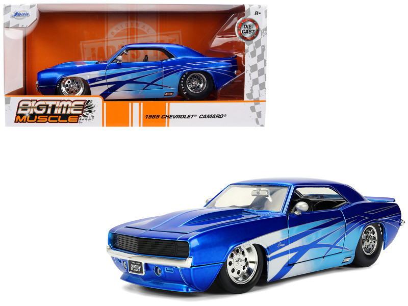 1969 Chevrolet Camaro Candy Blue with Graphics Bigtime Muscle Series 1/24 Diecast Model Car Jada 36461