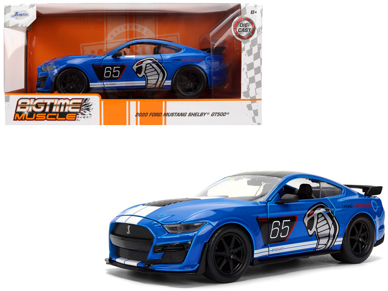 2020 Ford Mustang Shelby GT500 #65 Ford Performance Blue with Black Top and White Stripes Bigtime Muscle Series 1/24 Diecast Model Car Jada 36587