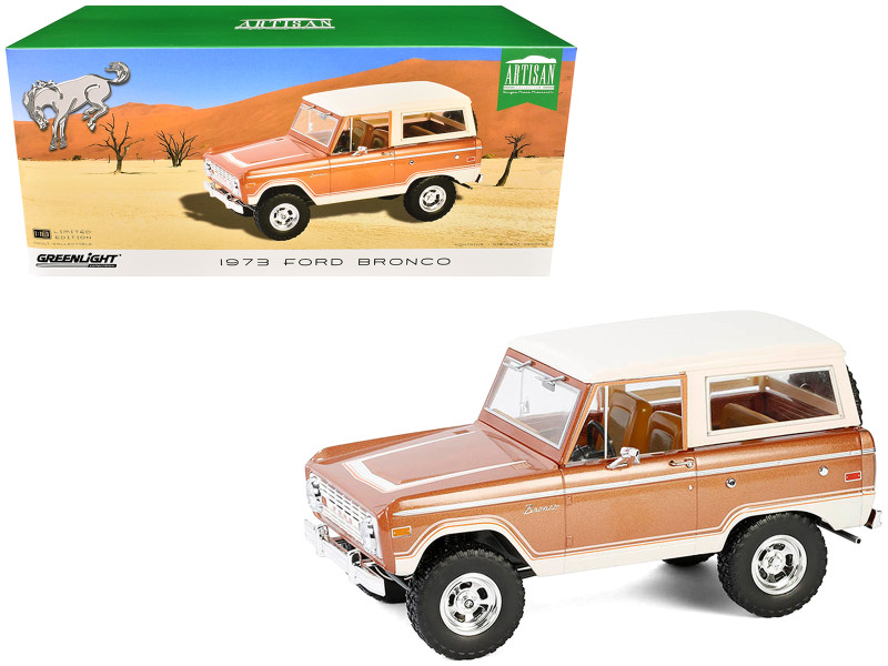1973 Ford Bronco Hot Ginger Metallic with Cream Top Artisan Collection 1/18 Diecast Model Car Greenlight 19144