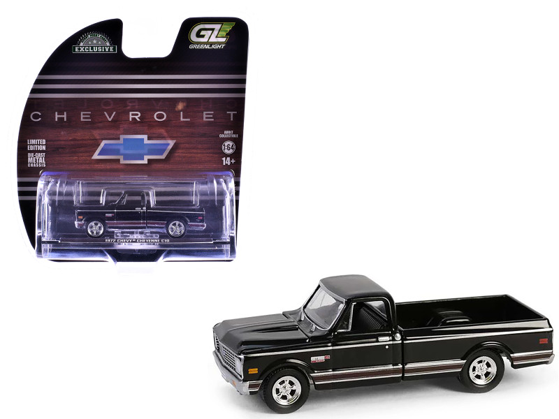1972 Chevrolet Cheyenne C10 Short Bed Pickup Truck Black Hobby Exclusive Series 1/64 Diecast Model Car Greenlight GL30546