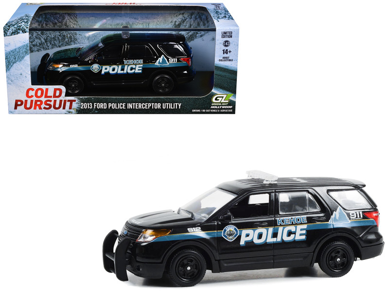 2013 Ford Police Interceptor Utility Kehoe Police Department Kehoe Colorado Black with White Stripes Cold Pursuit 2019 Movie 1/43 Diecast Model Car Greenlight 86637