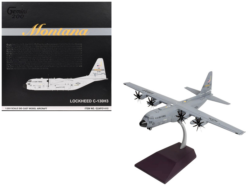 Lockheed C 130H3 Hercules Transport Aircraft Montana Air National Guard Great Falls ANGB United States Air Force Gemini 200 Series 1/200 Diecast Model Airplane GeminiJets G2AFO1410