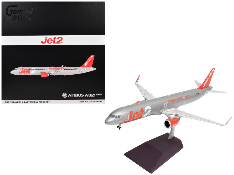 Airbus A321neo Commercial Aircraft Jet2 G SUNO Silver with Red Tail Gemini 200 Series 1/200 Diecast Model Airplane GeminiJets G2EXS1398