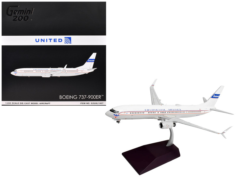 Boeing 737 900ER Commercial Aircraft Continental Airlines United Airlines N75435 White with Red and Blue Stripes Gemini 200 Series 1/200 Diecast Model Airplane GeminiJets G2UAL1407