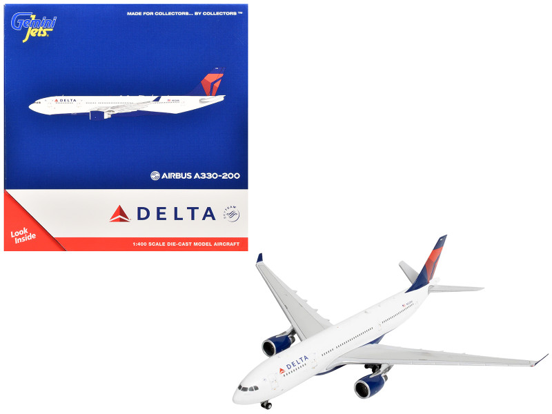 Airbus A330 200 Commercial Aircraft Delta Air Lines N852NW White with Red and Blue Tail 1/400 Diecast Model Airplane GeminiJets GJ2105