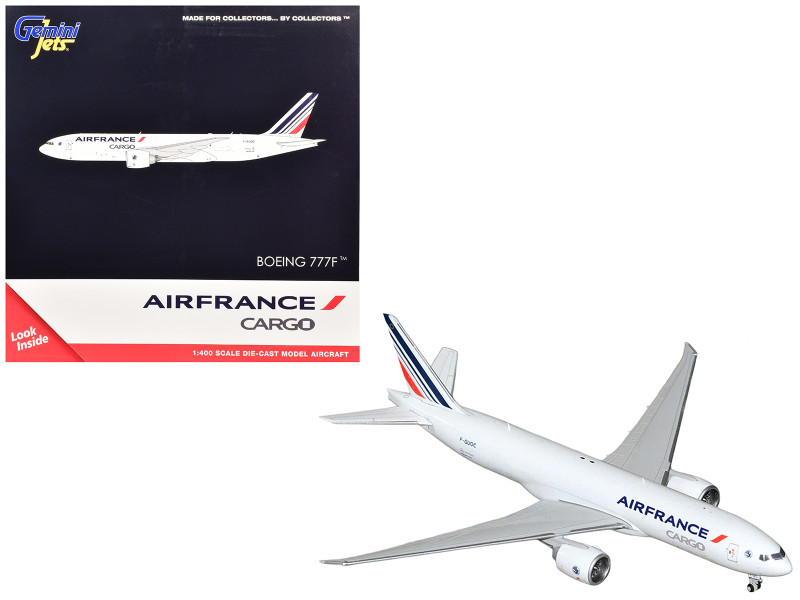 Boeing 777F Commercial Aircraft Air France Cargo F GUOC White with Red and Blue Striped Tail 1/400 Diecast Model Airplane GeminiJets GJ2159
