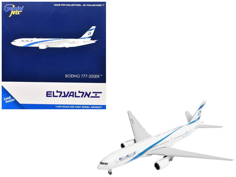 Boeing 777 200ER Commercial Aircraft EL AL Israel Airlines 4X ECB White with Blue Stripes 1/400 Diecast Model Airplane GeminiJets GJ2300