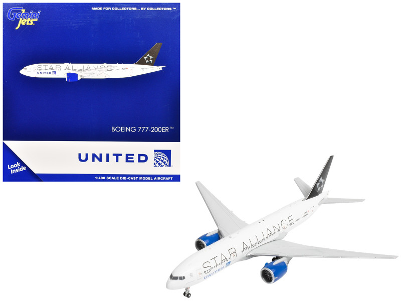 Boeing 777 200ER Commercial Aircraft United Airlines Star Alliance N77022 White with Black Tail 1/400 Diecast Model Airplane GeminiJets GJ2314