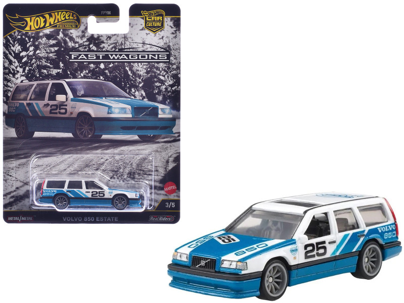 Volvo 850 Estate Wagon #25 Blue and White Fast Wagons Series Diecast Model Car Hot Wheels JBK68