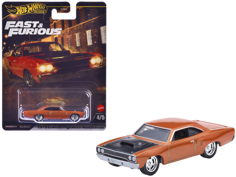 1970 Plymouth Road Runner Custom Copper Metallic with Black Hood Furious 7 2015 Movie Fast & Furious Series Diecast Model Car Hot Wheels JBL87
