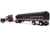 Kenworth W900A with 60 Aerodyne Sleeper and 53’ Wilson Roadbrute Flatbed Trailer with Covered Wagon Black with Red Stripes 1/64 Diecast Model DCP/First Gear 60-2056