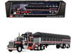 Kenworth W900A with 60 Aerodyne Sleeper and 53’ Wilson Roadbrute Flatbed Trailer with Covered Wagon Black with Red Stripes 1/64 Diecast Model DCP/First Gear 60-2056