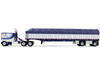 Peterbilt 352 COE 110 Sleeper and 53 Wilson Roadbrute Flatbed Trailer with Covered Wagon White with Blue Stripes 1/64 Diecast Model DCP/First Gear 60-2057