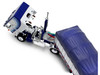 Peterbilt 352 COE 110 Sleeper and 53 Wilson Roadbrute Flatbed Trailer with Covered Wagon White with Blue Stripes 1/64 Diecast Model DCP/First Gear 60-2057