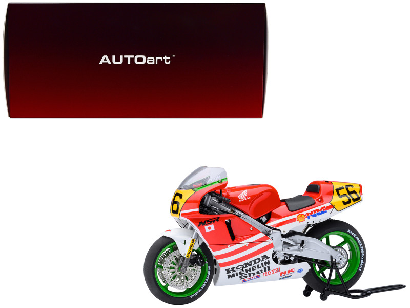 Honda NSR500 WGP500 Motorcycle #56 Red and White with Helmet Baribari Legend 1986 OVA 1/12 Model Autoart 12566
