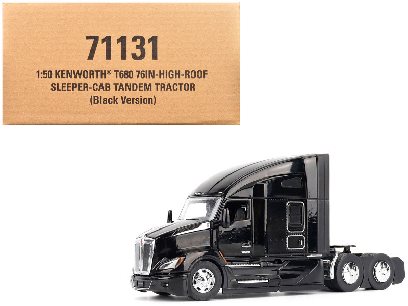 Kenworth T680 76 High Roof Sleeper Cab Truck Tractor Black Transport Series 1/50 Diecast Model Diecast Masters 71131