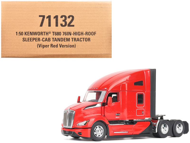 Kenworth T680 76 High Roof Sleeper Cab Truck Tractor Viper Red Transport Series 1/50 Diecast Model Diecast Masters 71132