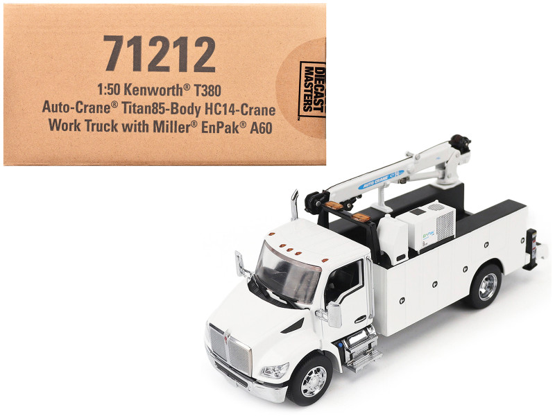 Kenworth T380 Auto Crane Titan 85 Body HC14 Crane Work Truck with Miller EnPak White Transport Series 1/50 Diecast Model Diecast Masters 71212