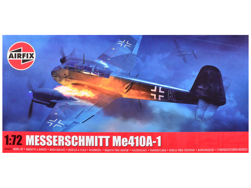 Level 2 Model Kit Messerschmitt Me410A 1 Fighter Aircraft with 2 Scheme Options 1/72 Plastic Model Kit Airfix A04069