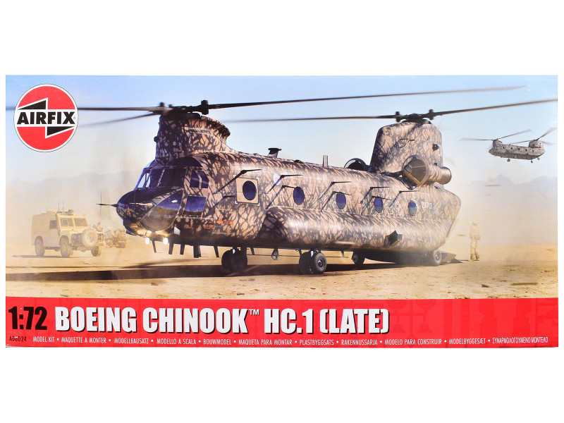 Level 3 Model Kit Boeing Chinook HC 1 Late Production Helicopter with 2 Scheme Options 1/72 Plastic Model Kit Airfix A06024