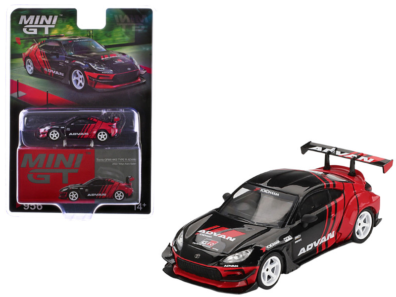 Toyota GR86 HKS TYPE R ADVAN RHD Right Hand Drive Black and Red 2022 Tokyo Auto Salon Limited Edition 1/64 Diecast Model Car Mini GT MGT00956
