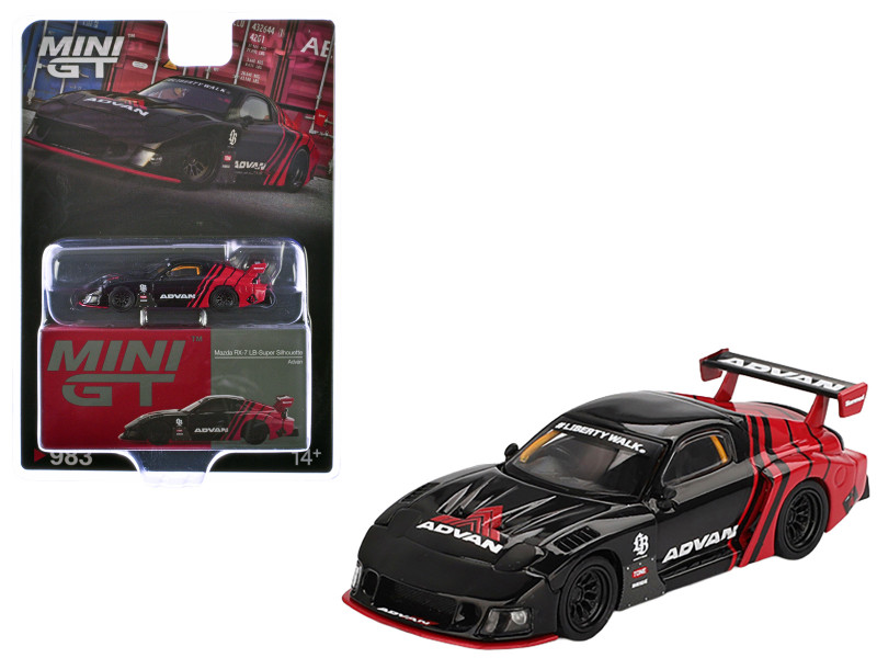 Mazda RX 7 LB Super Silhouette RHD Right Hand Drive Advan Black and Red Limited Edition 1/64 Diecast Model Car Mini GT MGT00983