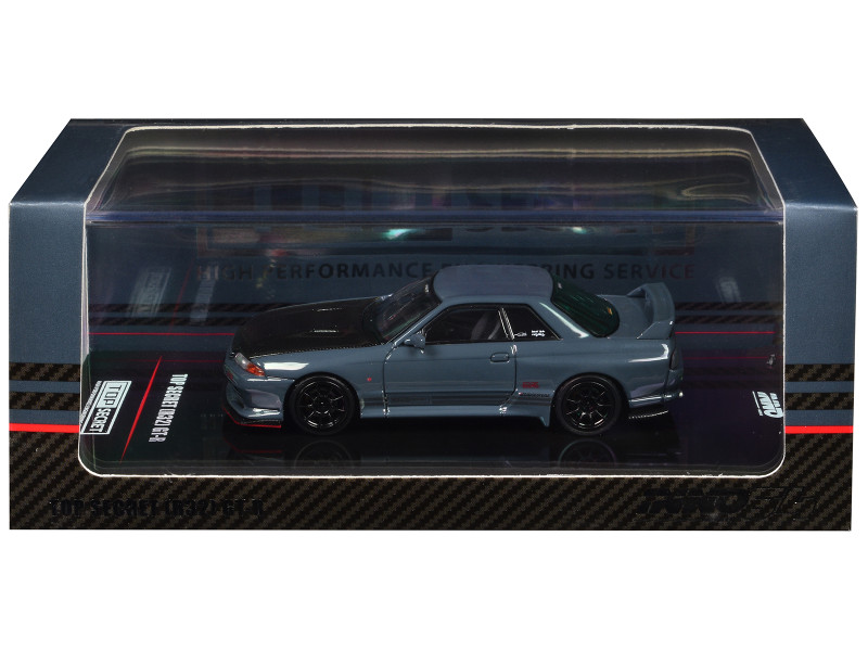 Nissan Skyline Top Secret GT R R32 RHD Right Hand Drive Stealth Gray with Carbon Hood 1/64 Diecast Model Car Inno Models IN64-R32TS-STGR