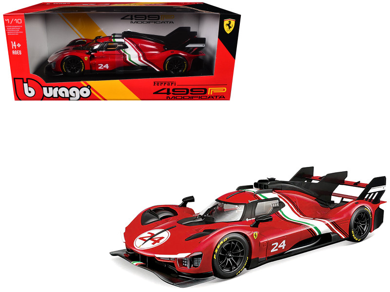 Ferrari 499P Modificata #24 Red with Italian Flag Stripes Racing Series 1/18 Diecast Model Car Bburago 16302