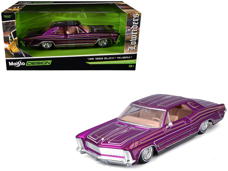 1965 Buick Riviera Lowrider Purple Metallic with Graphics Lowriders Series 1/26 Diecast Model Car Maisto 32551PU