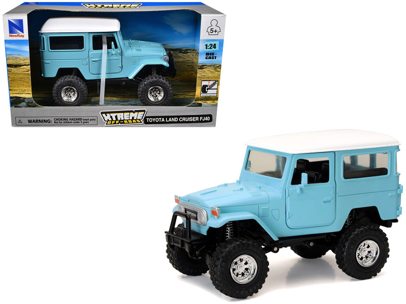 Toyota Land Cruiser FJ40 Light Blue with White Top Xtreme Off Road Series 1/24 Diecast Model New Ray 71526