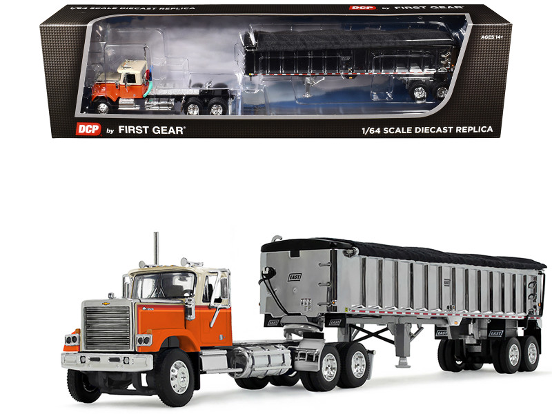 Chevrolet Bison Day Cab with East End Dump Trailer Orange and Beige 1/64 Diecast Model DCP/First Gear 60-1925