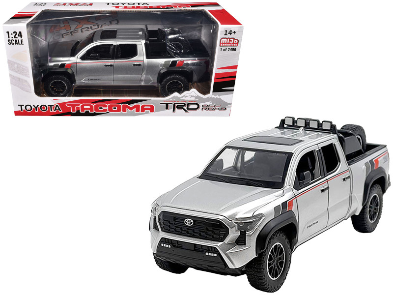 2024 Toyota Tundra TRD Off Road Edition Pickup Truck Silver Metallic with TRD Stripes with Sunroof and Wheel Rack Limited Edition to 2400 pieces Worldwide 1/24 Diecast Model Car H08778-MJS02