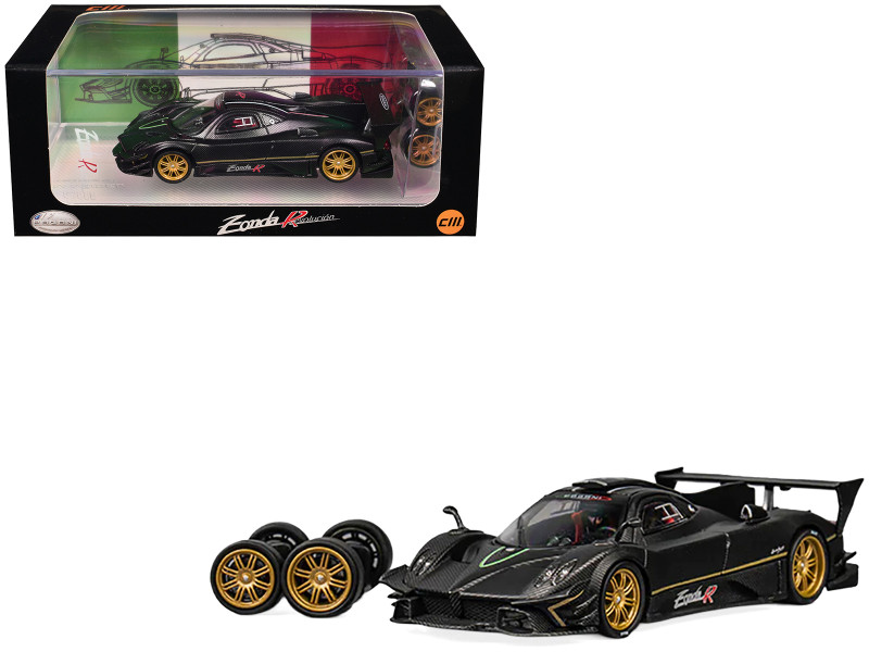 Pagani Zonda Revolucion Black Carbon with Extra Wheels 1/64 Diecast Model Car CM Model CM64-REVOLUCION-07