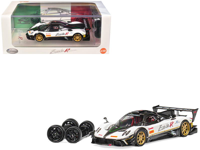 Pagani Zonda Revolucion White and Carbon with Extra Wheels 1/64 Diecast Model Car CM Model CM64-REVOLUCION-08