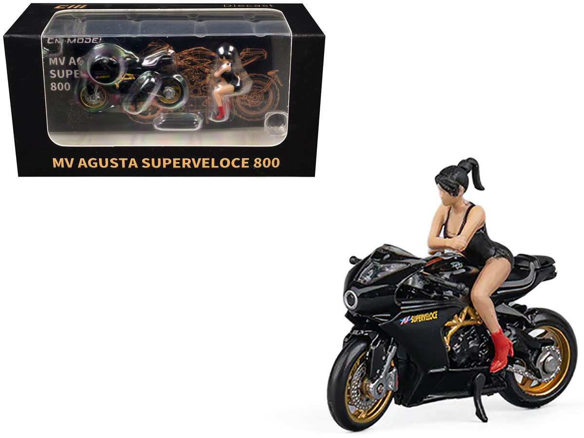 MV Agusta Superveloce 800 Motorcycle Black and Gold with Figure 1