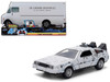 DMC DeLorean Time Machine Brushed Metal Frost Version Back to the Future 1985 Movie 40th Anniversary Special Packaging Hollywood Rides Series 1/32 Diecast Model Car Jada 36848
