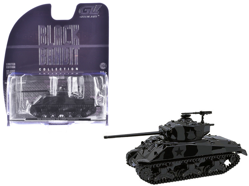 M4 Sherman 76 Long Barrell Tank Black Camouflage Black Bandit Series 30 1/64 Diecast Model Car Greenlight 28170D