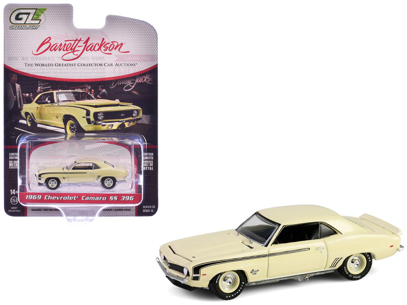 1969 Chevrolet Camaro SS 396 Butternut Yellow with Black Stripes Barrett Jackson Series 15 1/64 Diecast Model Car Greenlight 37320C