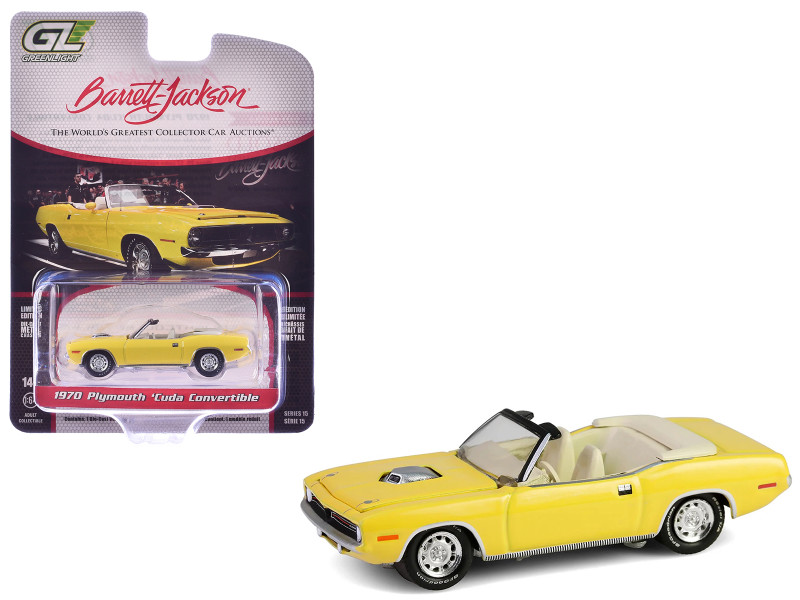 1970 Plymouth Cuda Convertible Yellow Barrett Jackson Series 15 1/64 Diecast Model Car Greenlight 37320E