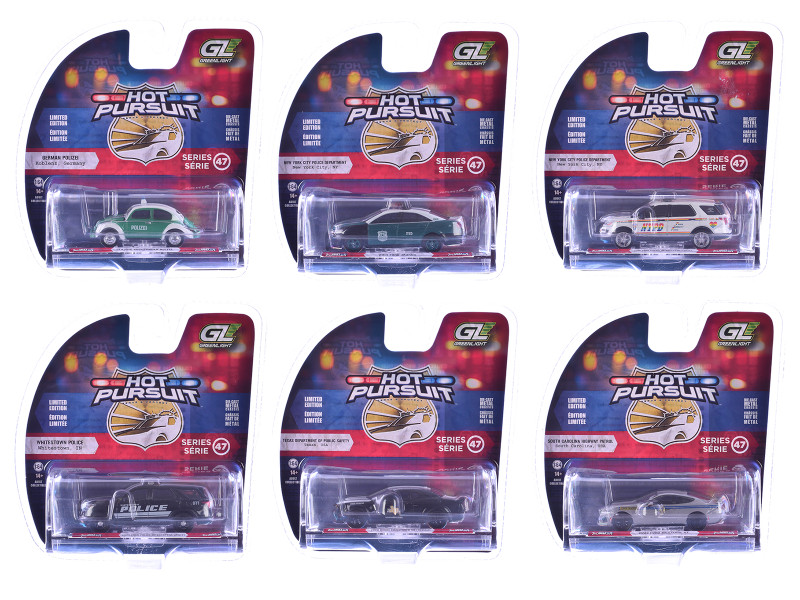 Hot Pursuit Series 47 Set of 6 Police Cars 1/64 Diecast Model Cars Greenlight 43050SET