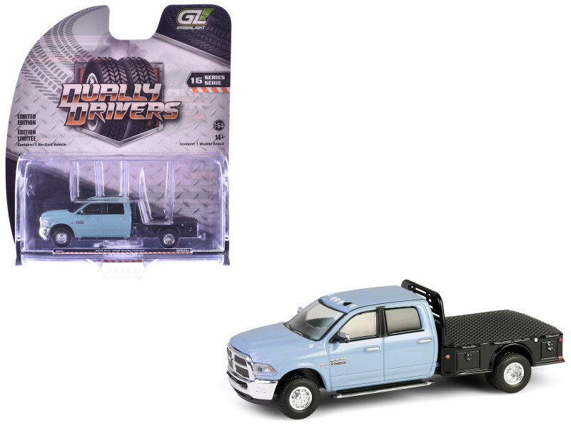 2018 Ram 3500 Dually Flatbed Truck Robin s Egg Blue Dually Drivers Series 16 1/64 Diecast Model Car Greenlight 46160C