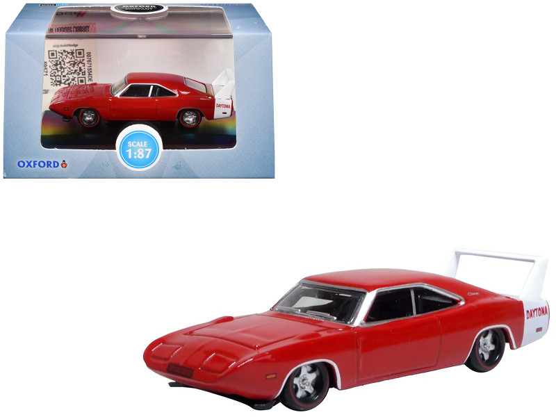 1969 Dodge Charger Daytona Red with White Stripe 1/87 (HO) Scale Diecast Model Car Oxford Diecast 87DD69005
