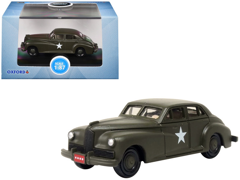 1942 Packard Clipper Touring Sedan US Army Staff Car Olive Drab 1/87 (HO) Scale Diecast Model Car Oxford Diecast 87PC42002